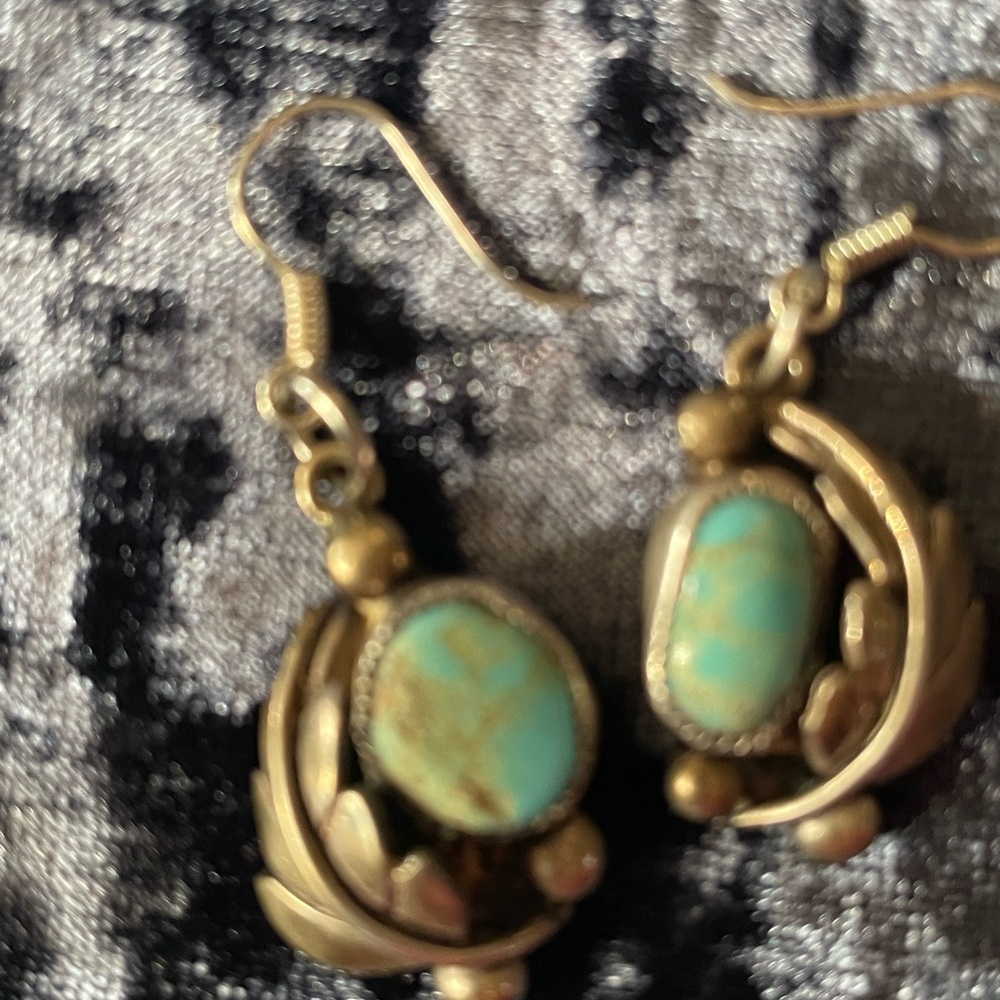 Native old pawn feather turquoise earrings